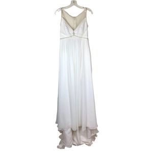 David's Bridal‎ Ivory Galina Wedding Dress Sleeveless Beaded V Neck Size 8 Sheer